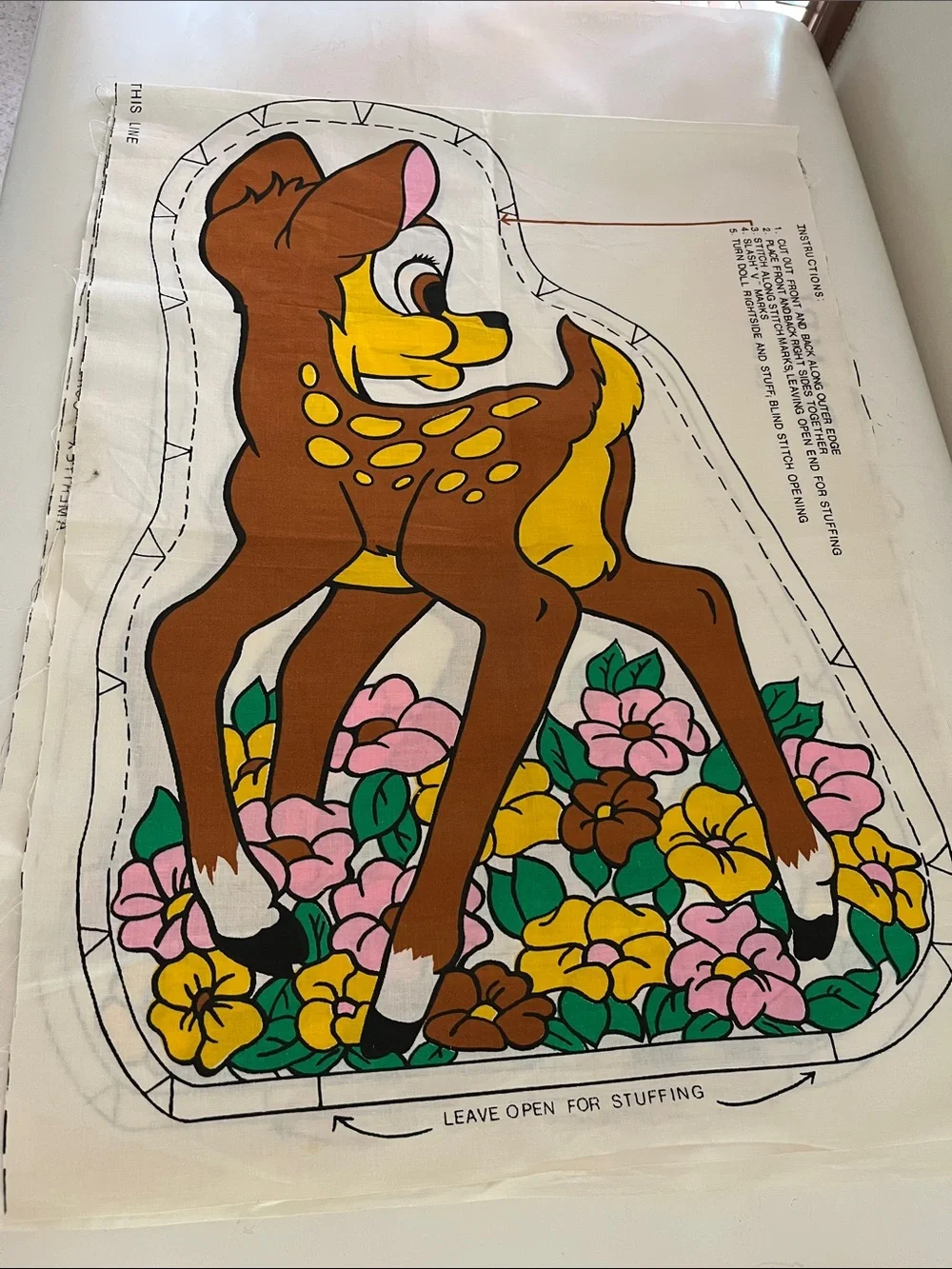 Vintage Disney Bambi Deer Pillow Panel - Brown & Yellow Fawn Print
